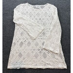 Haute Hippie White Crochet Knit Sweater Top Women's Medium Boho Grunge Coastal